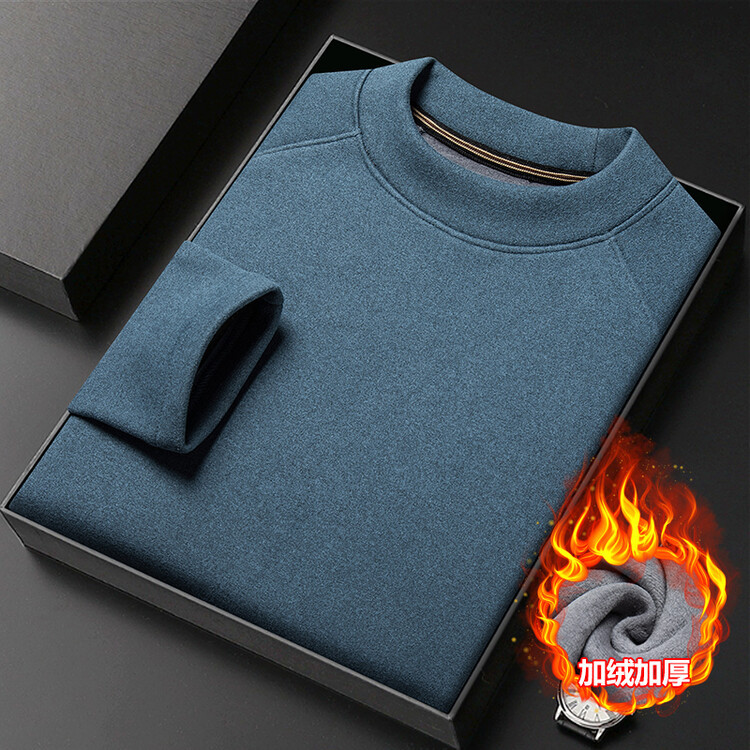 Autumn and Winter Half-High Collar Men's Cationic Real Super Fleece Intimates Classy Trendy Brand Brushed Sweatshirt Long-Sleeved Bottoming T-Shirt