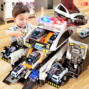 Children's Multifunctional Transforming Police Car Storage Parking Lot Sliding Car Toy Model for Boys up to Age