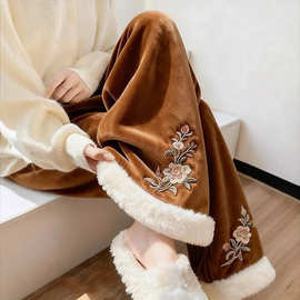 冬季2025年新中式洋气时髦风松弛感大方得体贵气丝绒保暖阔腿裤