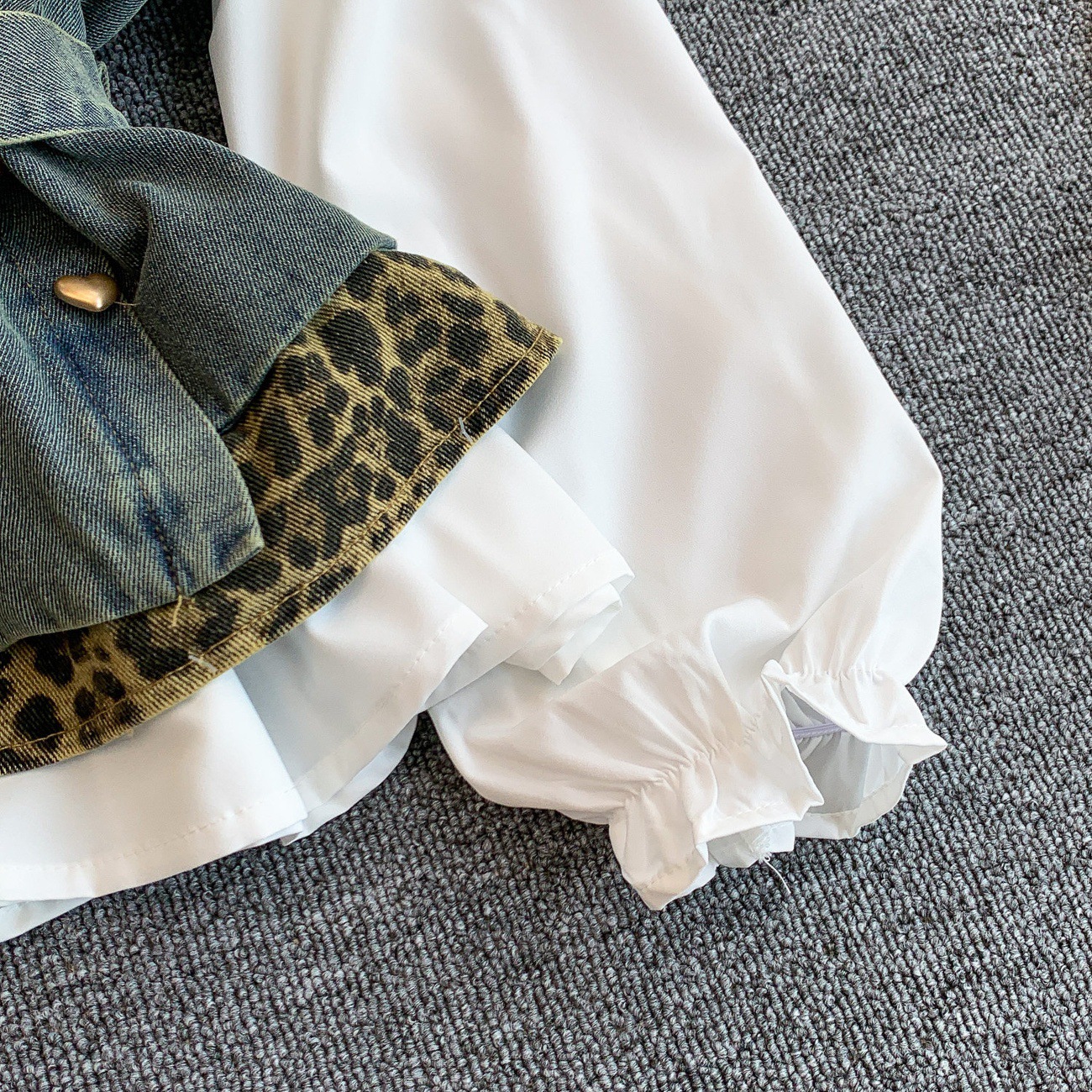 Women's Denim Leopard Print Slimming Shirt Dress Lace Up Design Suspender Top Elegant Fashion Unique Edgy Chic Sophisticated Clothing_ecoleips.com