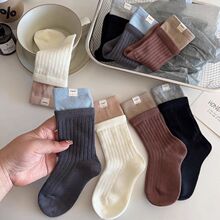 儿童袜子秋冬新款双罗口袜子ins风可扎秋裤男女童潮中高筒棉袜子