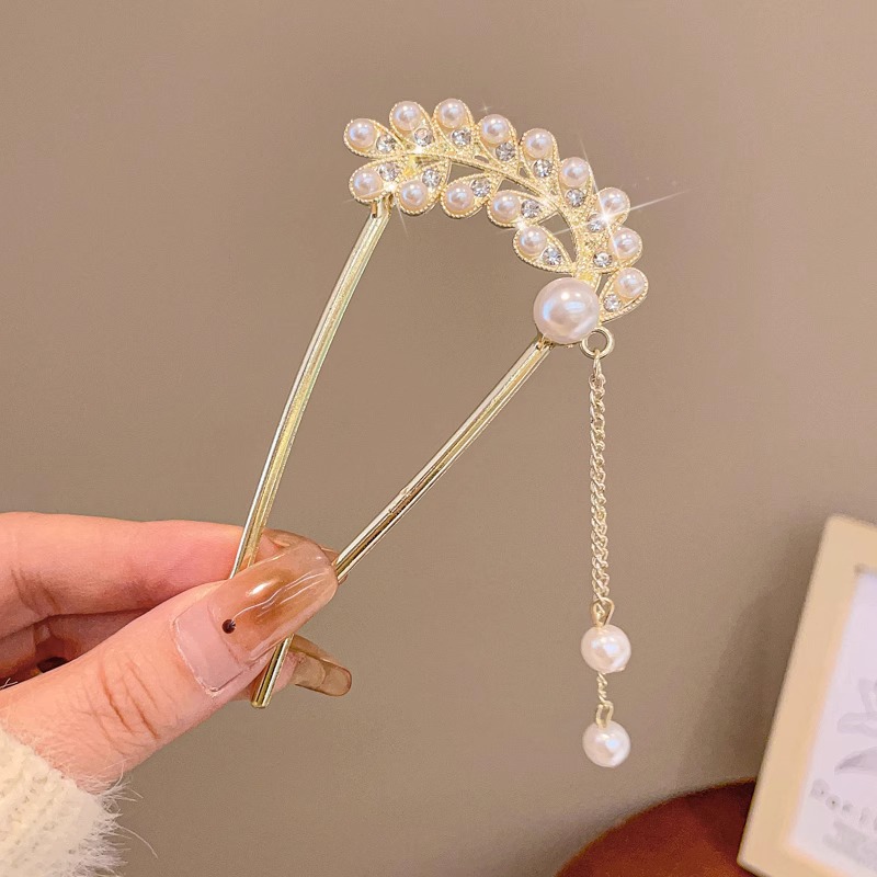 2025 nueva horquilla perla en forma de U para mujer, pinza para el cabello, artefacto fijo para el cabello, horquilla de sentido avanzado, tocado