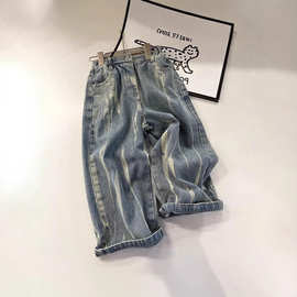 男童牛仔裤春秋2025新款儿童裤子痞帅扎染直筒长裤中大童宽松休闲