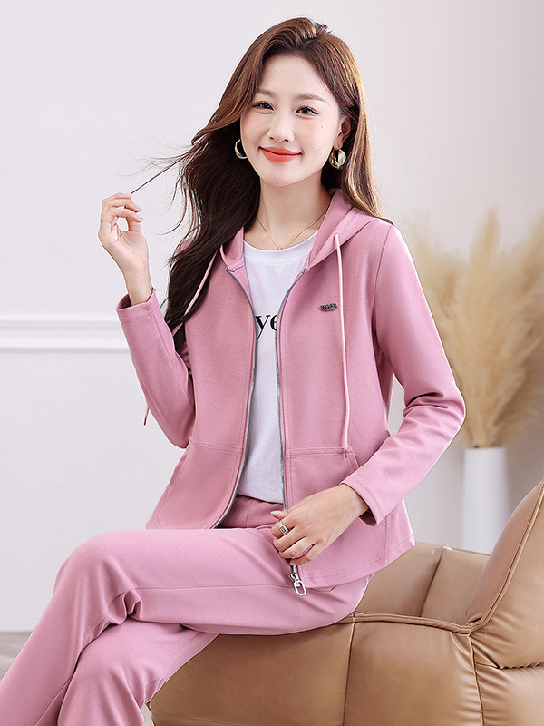 春秋休闲运动服套装女士2025秋季新款时尚洋气妈妈连帽卫衣三件套|undefined