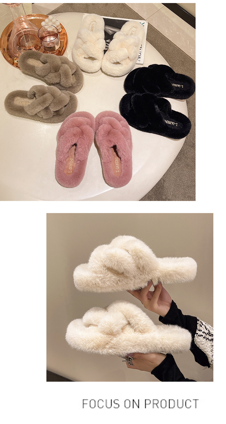 Una grande generazione di capelli, intrecci di pasta fritta, pantofole di peluche comode con suola spessa interna, pantofole di peluche in cotone_voghion.com
