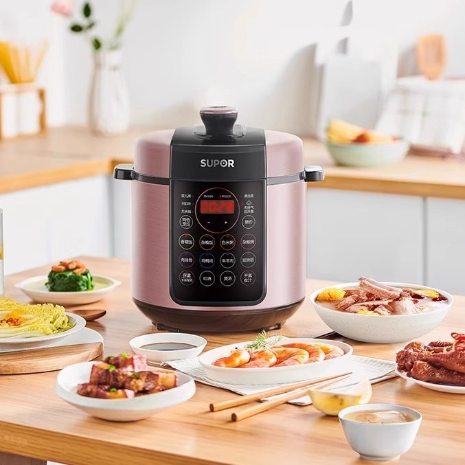 Supor Electric Pressure Cooker for 3-4 People, 5-Liter Electric Pressure Cooker, Rice Cooker, Pressure Cooker with Dual Pots, Fully Automatic, Non-Coating Stainless Steel