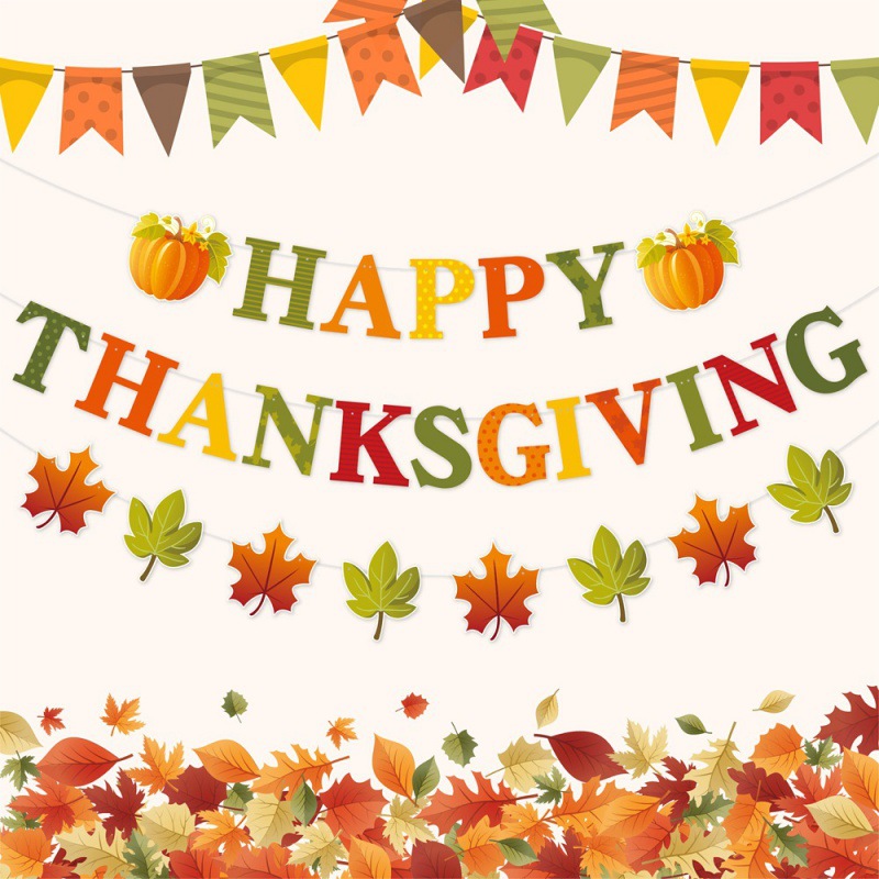 Decoración de fiesta de Acción de Gracias europea y americana tira de banderas de otoño hojas de arce feliz acción de Gracias tira de banderas tira de flores