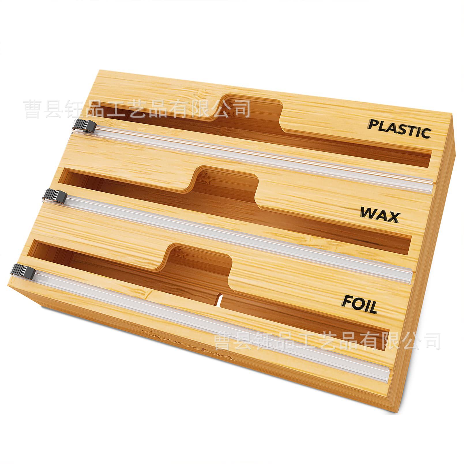 Caja de almacenamiento de papel de bambú Cortador de envoltura de plástico montado en la pared Caja de almacenamiento de envoltura de plástico Caja de almacenamiento de madera maciza de cocina