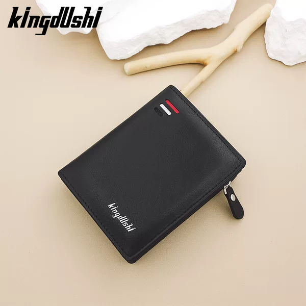 Kingdushi new men's wallet short zipper wallet fashion multi card vertical mini men's coin purse