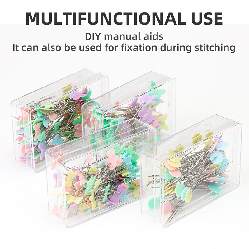 80/caja de botones de plástico aguja de posicionamiento de mariposa ropa de posicionamiento de corte tridimensional alfiler fijo aguja de posicionamiento de color