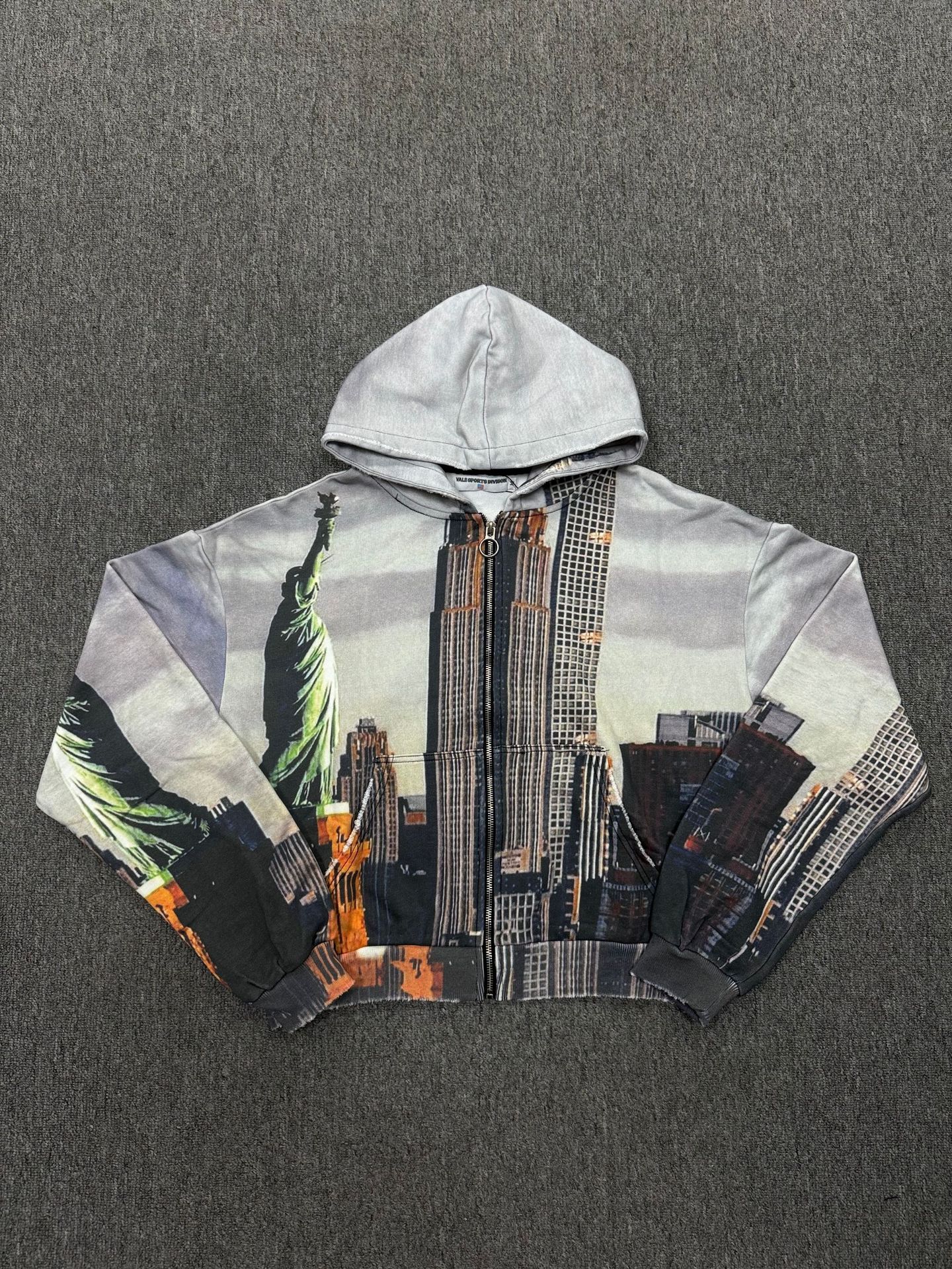 Vale Sports Division Zip-Up Hoodie Graphic Washed Grey