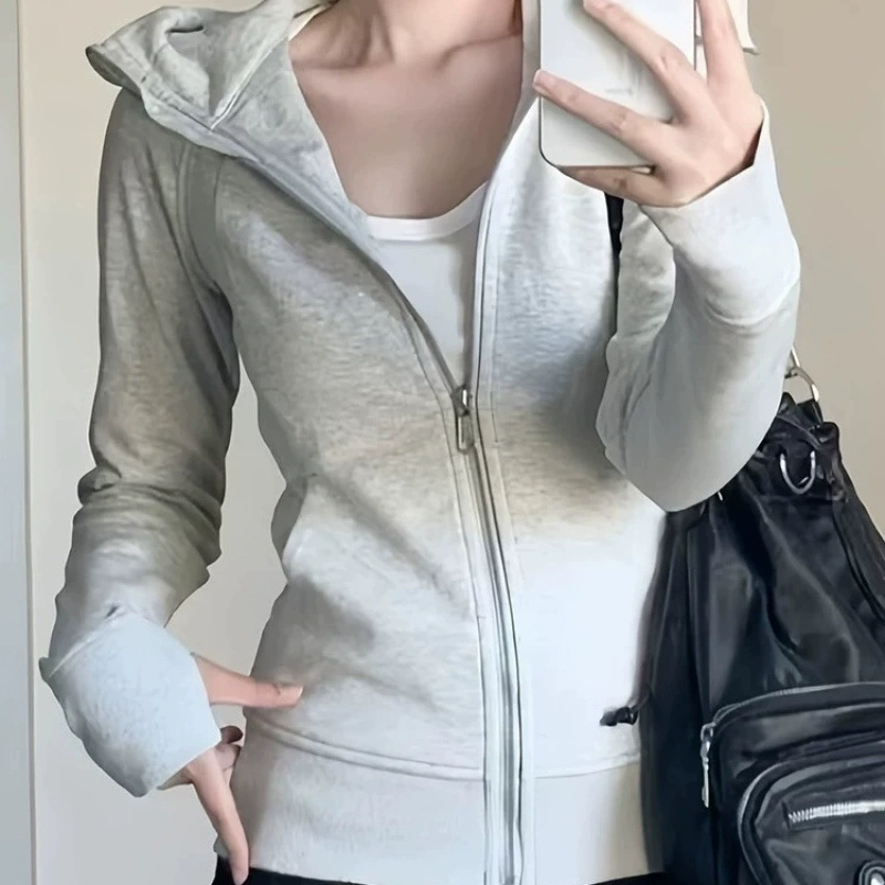 Ретро-цветная осенняя демисезонная куртка с капюшоном, трикотажная кофта, кардиган, американский стиль, облегающий
