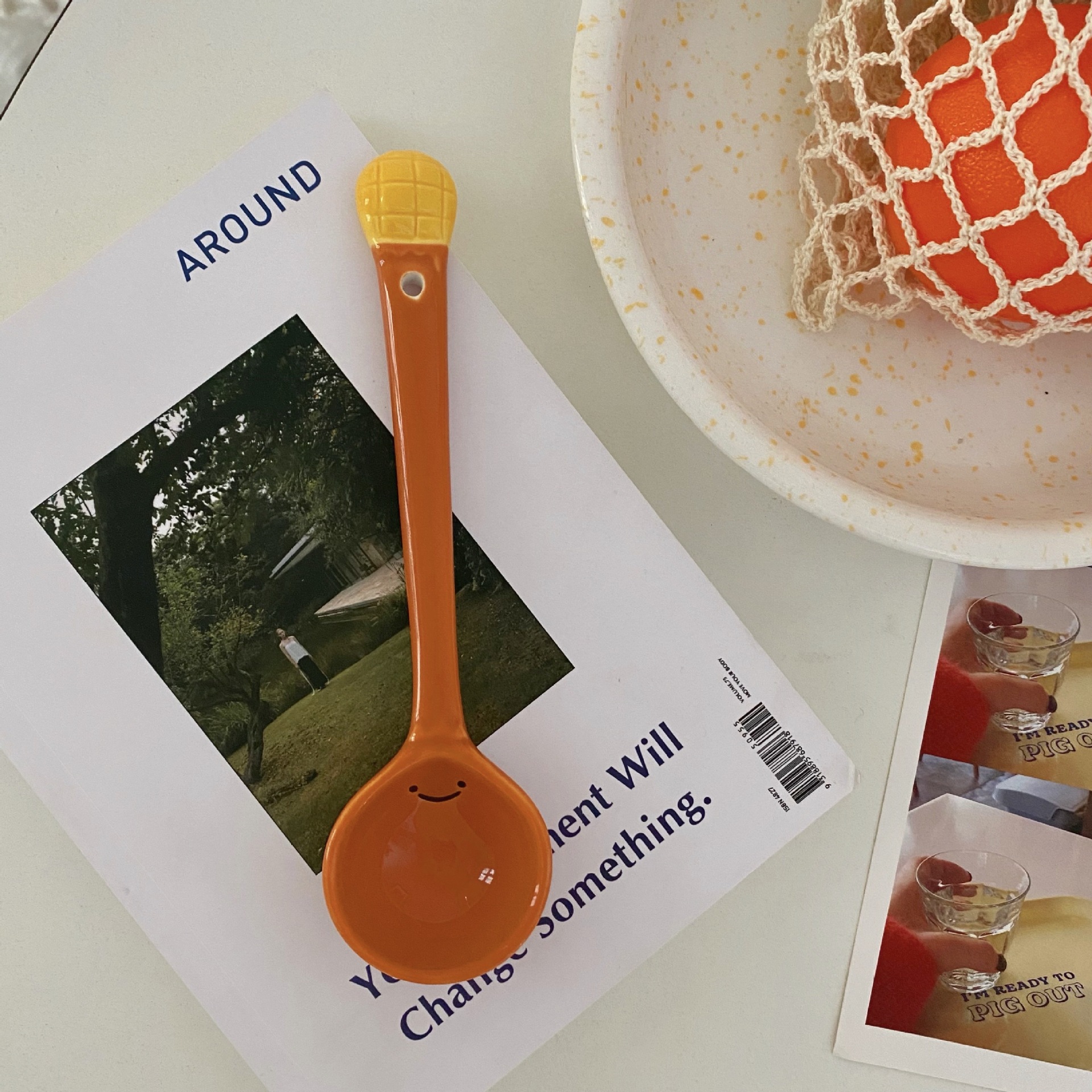 Pan de cerámica de alta calidad, dibujos animados caseros encantadores, cucharas de arroz, cucharas de arroz, cucharas de boca redonda