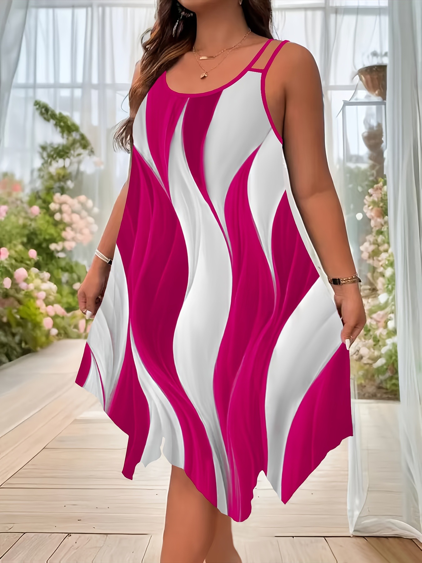2026 Summer European American Fashion Women's Dress With Double Shoulder Straps And Random Print, Elegant For Commuting_ecoleips.com