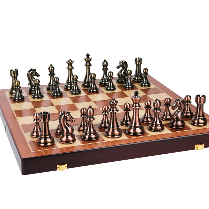 Europeo y americano de alta gama de ajedrez metal acrílico galvanoplastia plegable de madera caja de ajedrez competencia especial