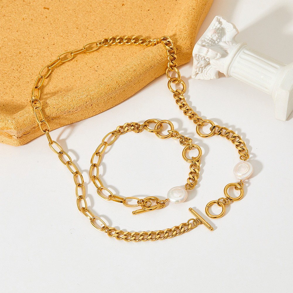 Handmade Chain Chain Type PVD Coated Real Gold Plated 16K Gold White Gold Plated Gold Plating Geometric 304 Stainless Steel Titanium Steel Fashion Waterproof Non Tarnish Bracelets Earrings Necklace