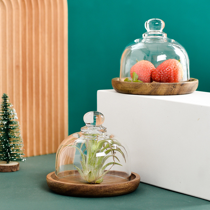 Acacia madera mini postre cuchara de madera cubierta de vidrio plato de postre plato de pastel fruta plato de merienda té de la tarde plato de amor