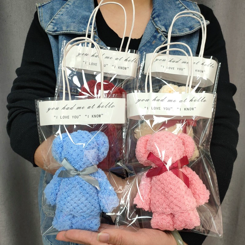 Small coral towel, with little bears, Birthday gift, wholesale