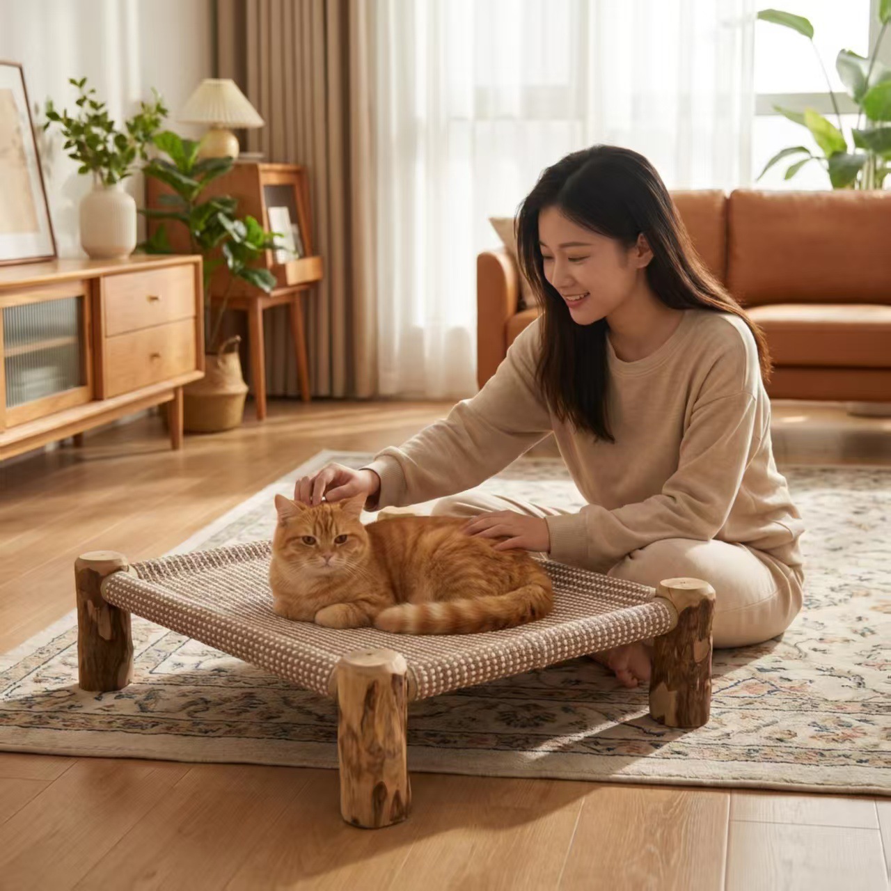 Madera sólida gato cama gato perro gato café madera mascota cama cama de verano seda ventilada gato agarrar tablero retro