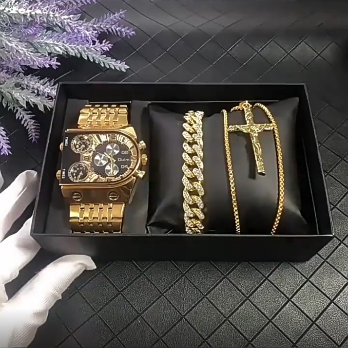 Oulm ouradium nuevo multi-zona horaria gran dial luminoso reloj de hombre correa de acero casual transfronterizo reloj de cuarzo reloj de oro