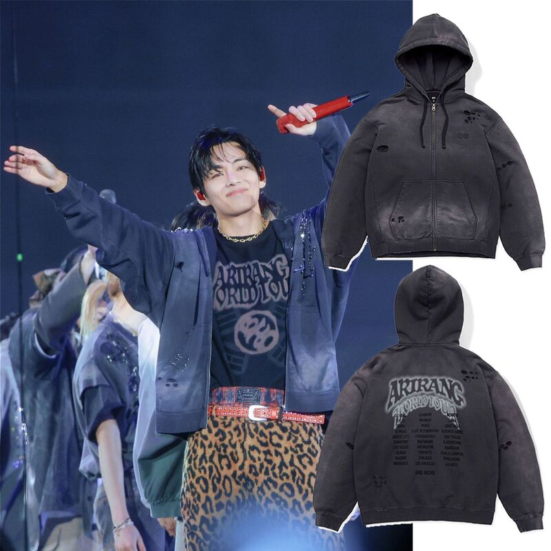Bts Arirang Tour Limited Edition Hooded Zip-Up Sweatshirt Black Vintage Jacket for Men and Women Bts Arirang Tour Limited Edition Hooded Zip-Up Sweatshirt Black Vintage Jacket for Men and Women