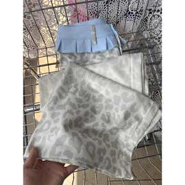 美式复古小裙摆拼接牛仔裤女辣妹豹纹撞色设计感休闲辣妹直筒长裤