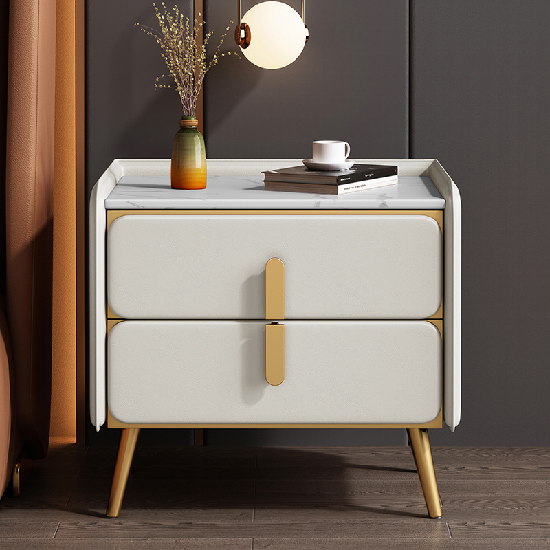 Madera maciza mesita de noche Luz de lujo de alto grado dormitorio simple moderna mesita de noche hogar roca placa pequeña mesita de noche gabinete de almacenamiento