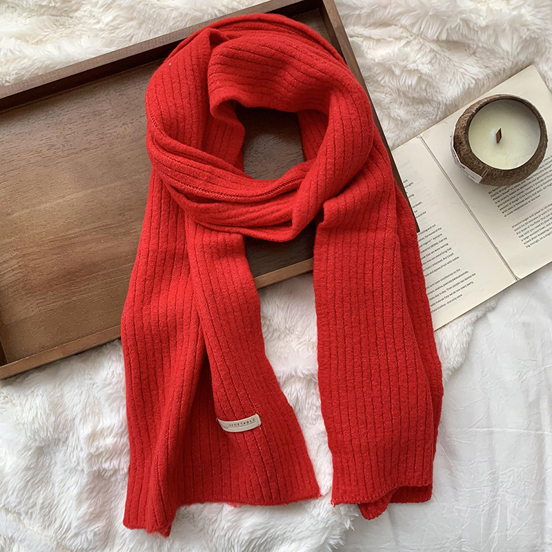 Bufandas mujeres invierno 2025 nuevo calentamiento engrosado suave azul helado imitación de lana de color sólido bufandas de punto