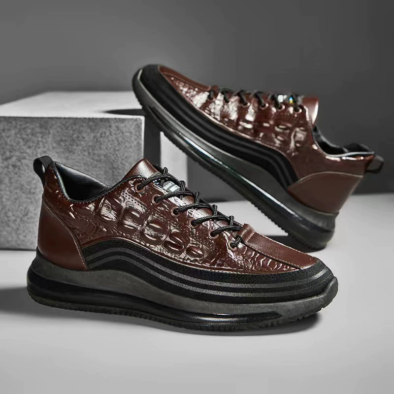 Кожаная обувь, мужская повседневная спортивная мужская обувь, универсальные кожаные уличные кроссовки с крокодиловым узором, дышащая модная Рабочая обувь с простой поверхностью