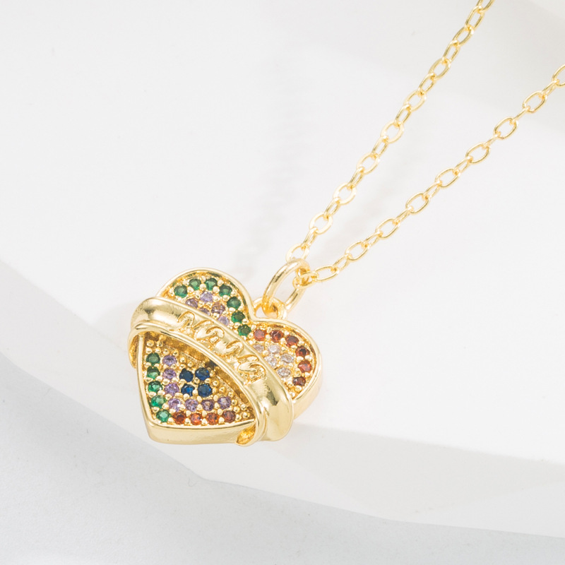 Fashion Heart Shape Copper Pendant Necklace Gold Plated Zircon Copper Necklaces