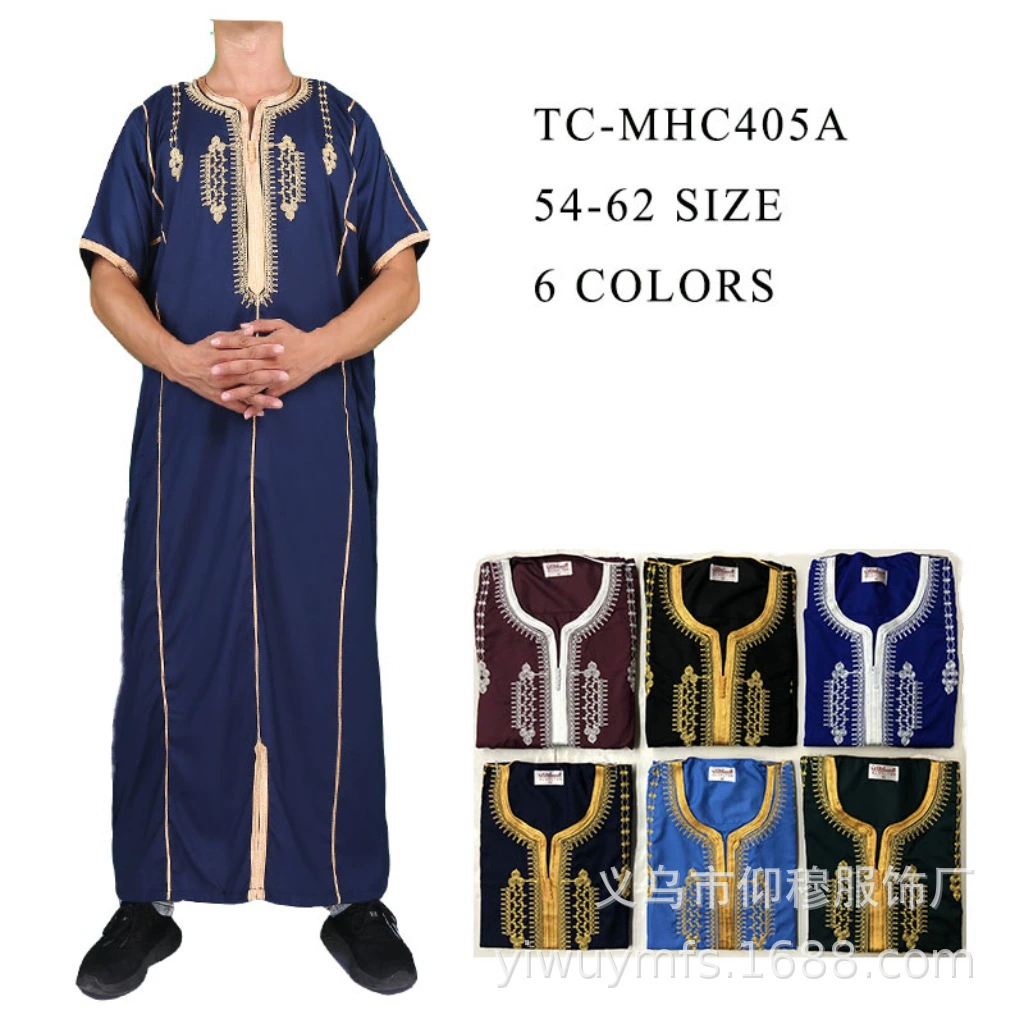 Мужской многоцветный короткий рукав с вышивкой в арабском марокканском стиле для трансграничной внешней торговли 2025 года