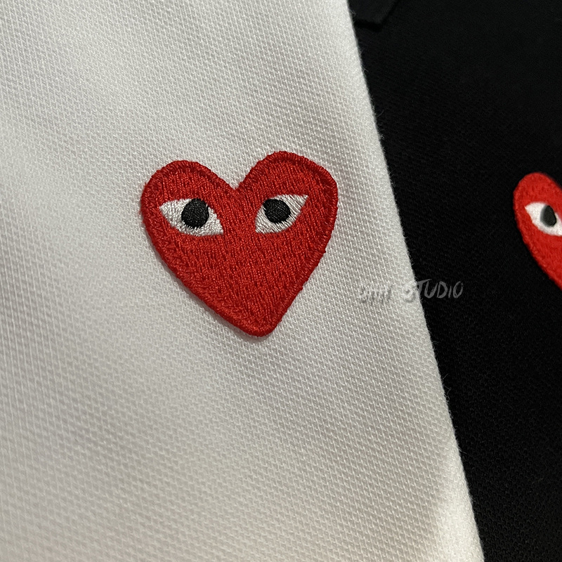 AMI Japanese trendy CDG love hearts polo shirt for men and women short sleeve t-shirt for couples