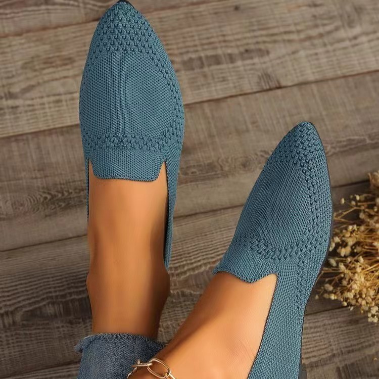 Flat 2024 Summer New European And American Style Large Size Women's Shoes Pointed Toe Fly-knit Shallow Loafers_vogvips.com