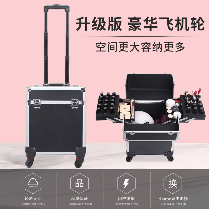 Estuche cosmético multicapa, profesional con maquillador, maleta con ruedas, peluquería de uñas, caja de herramientas de tatuaje, con ruedas, móvil al aire libre, portátil