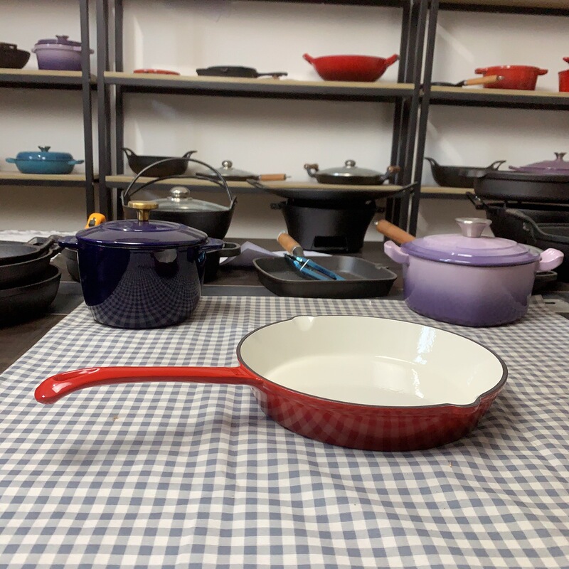 Three-Piece Cast Iron Breakfast Pan Set, Healthy Non-Coated Enamel Frying Pan, Enamel Pan, Red Hotel Gift