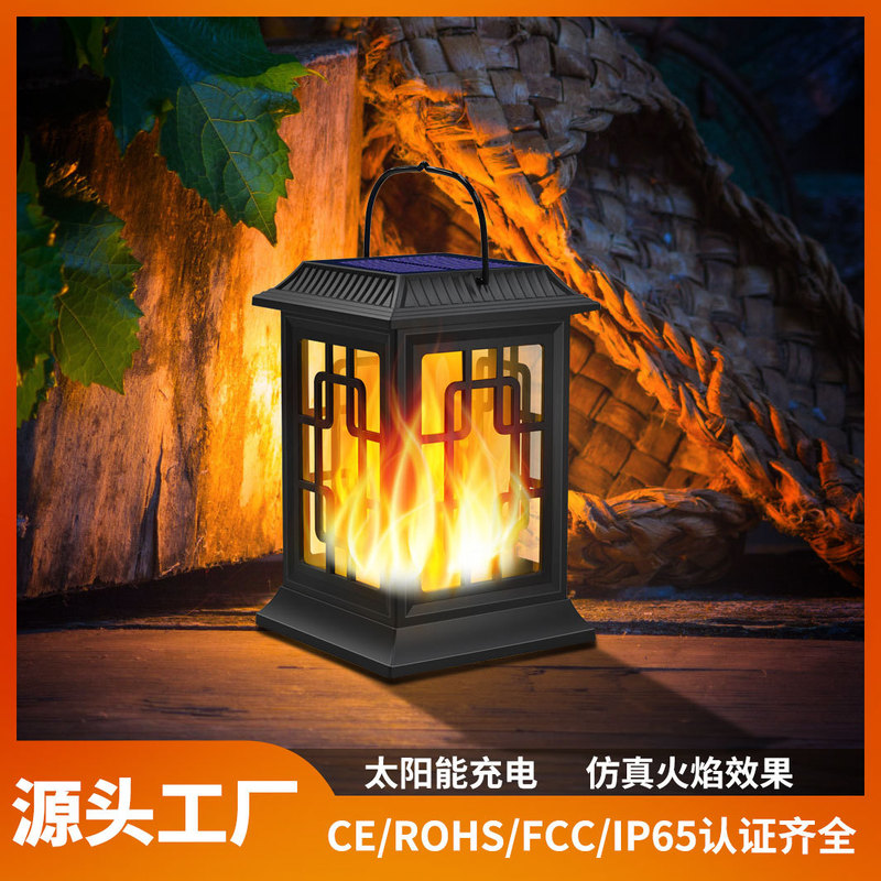 Solar flame palace lamp portable floor lawn decoration landscape lamp outdoor 28led night light courtyard hanging lamp