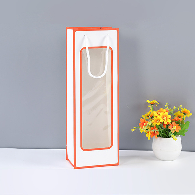 Nuevo solo vino tinto bolsa de regalo portátil ventana abierta de papel Kraft bolsa de papel bolso transparente bolsa de regalo rectangular