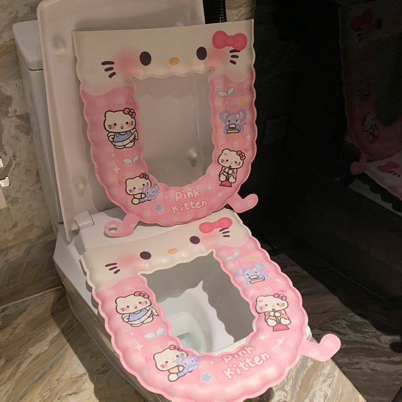 ピンク猫足トイレマット 2025 新しいホーム防水便座クッション eva 粘着タイプユニバーサルオールシーズン|undefined
