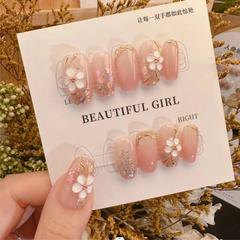 奶茶肉桂色純手工花花氣質典雅純手工穿戴甲批發指甲貼假指甲