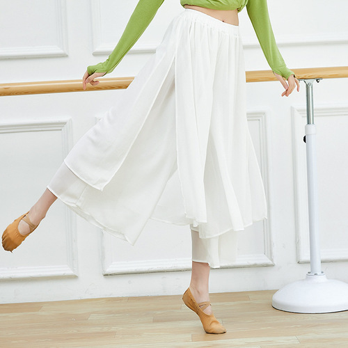Modern dance practice clothing, women's practice pants, Chinese style double-layer chiffon slit wide-leg pants, ethnic classical dance performance clothing