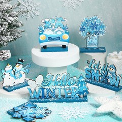 クロスボーダー新 6 ピースブルー冬のテーブル装飾ブルースノーフレーク雪だるまセンターピース装飾ロゴクリスマス