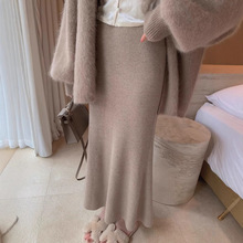 加厚针织鱼尾半身裙女秋冬天配毛衣步步生莲包臀裙高腰显瘦一步裙