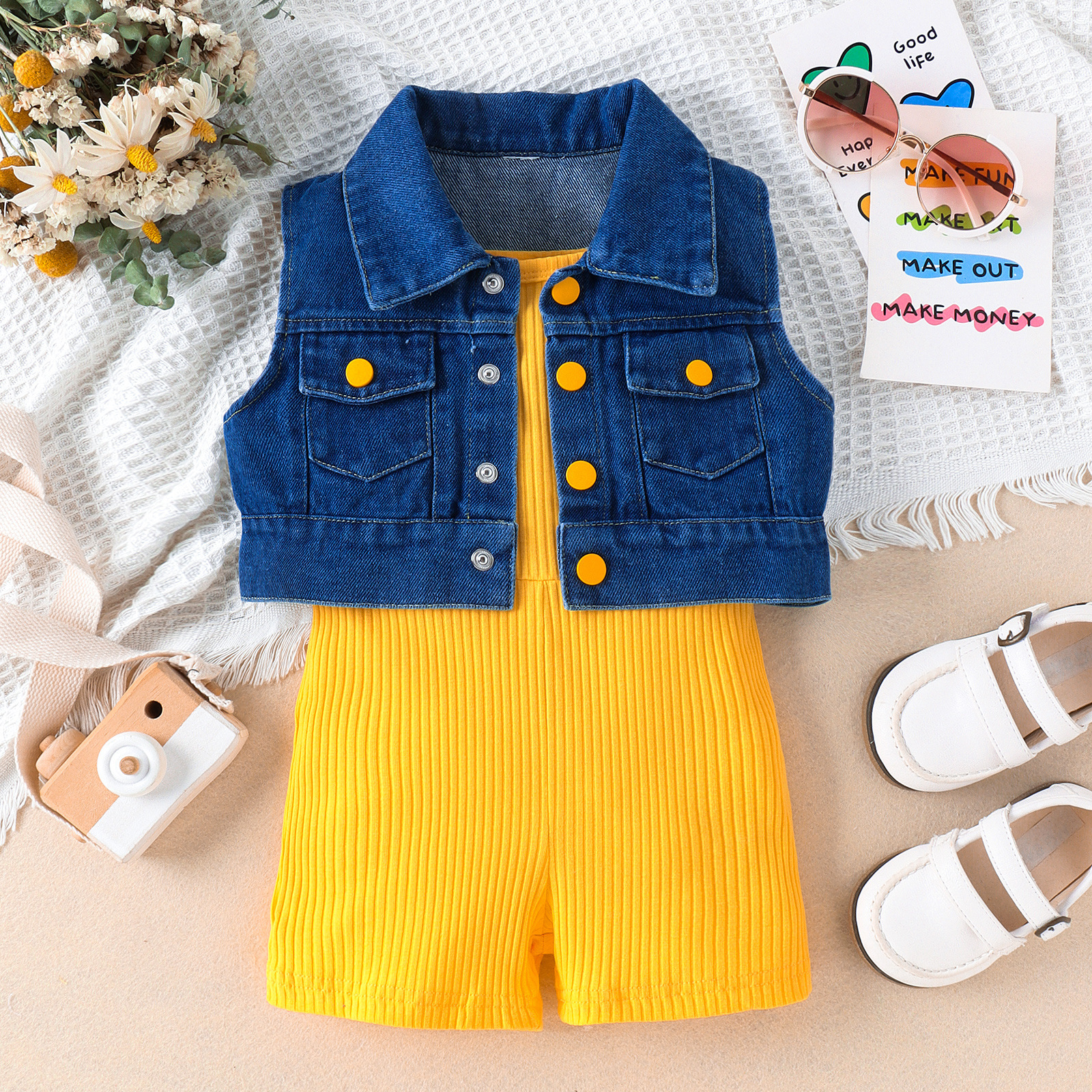 208g Weight Kids Clothing Sets Children's Clothing Type Sleeveless Sleeve Length Polyester Fabric Type Shorts Sets Sets Type 2 Pieces Set Quantity Daily Occasion Turndown Neckline Comfort Function Regular Fit Fit Type Solid Color Pattern Summer, Spring Season Girl'S Gender Casual Style Casual Solid Color Polyester Girls Clothing Sets 11