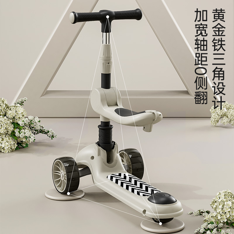 Scooter for Ages 2 to 12, Can Sit and Slide, Children's Scooter, Three-In-One Scooter for Boys and Girls, Foldable