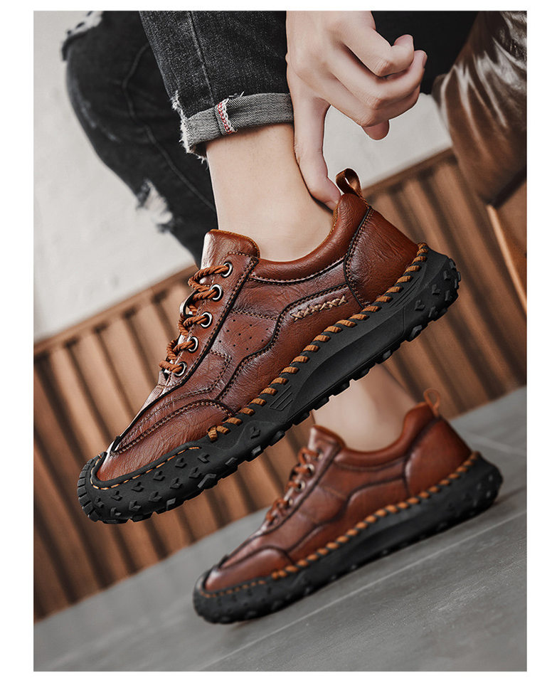 Giày lười nam da đế bằng khâu tay hở, giày slip-on cổ thấp ngoài trời cỡ lớn — 9893 nâu nhạt, 9893 nâu sẫm, 9893 đen chi tiết 15