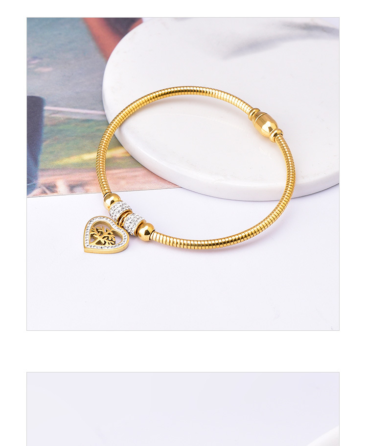 304 Stainless Steel Pendant Material Rhinestones Inlay Material Fashion Tree Heart Shape 304 Stainless Steel 18K Gold Plated Rhinestones Stainless Steel Bracelets In Bulk