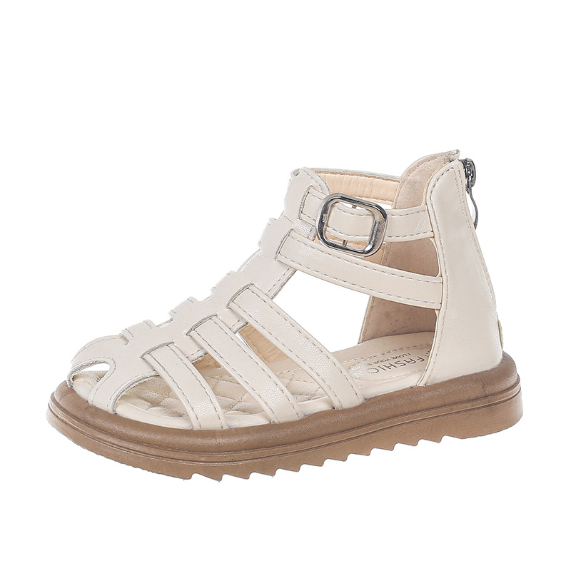 Sandalias romanas para niñas, estilo nuevo verano 2025 para niñas mayores, zapatos de playa de punta cerrada con suela blanda, elegantes zapatos de princesa para niñas a la moda