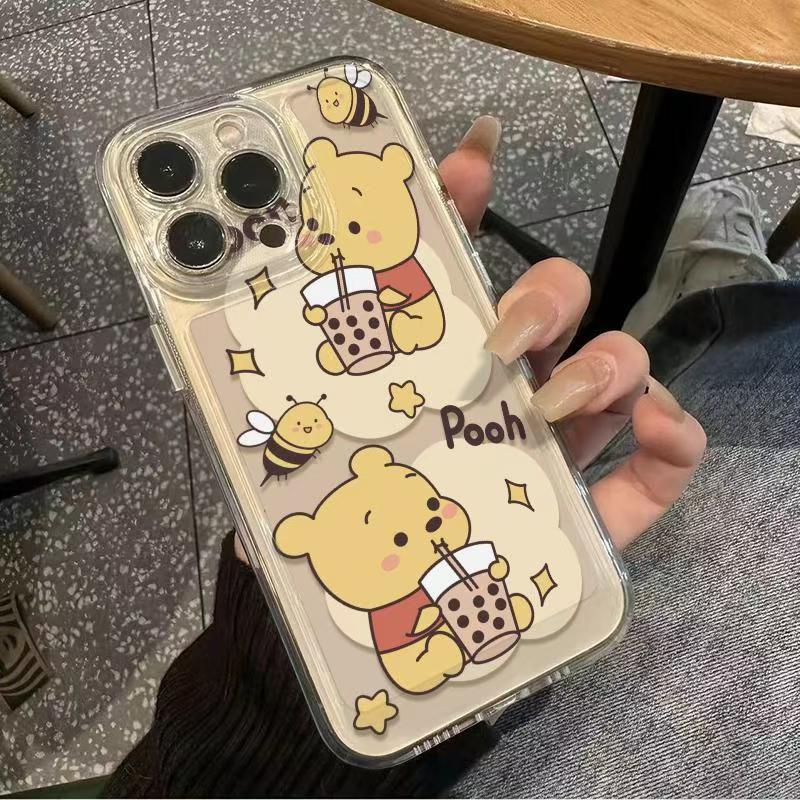 Drink Milk Tea Winnie the Pooh Apple 17 Phone Case iPhone 16 Soft Rubber 1314 Transparent 15Pro Naughty Xr Anti-Drop