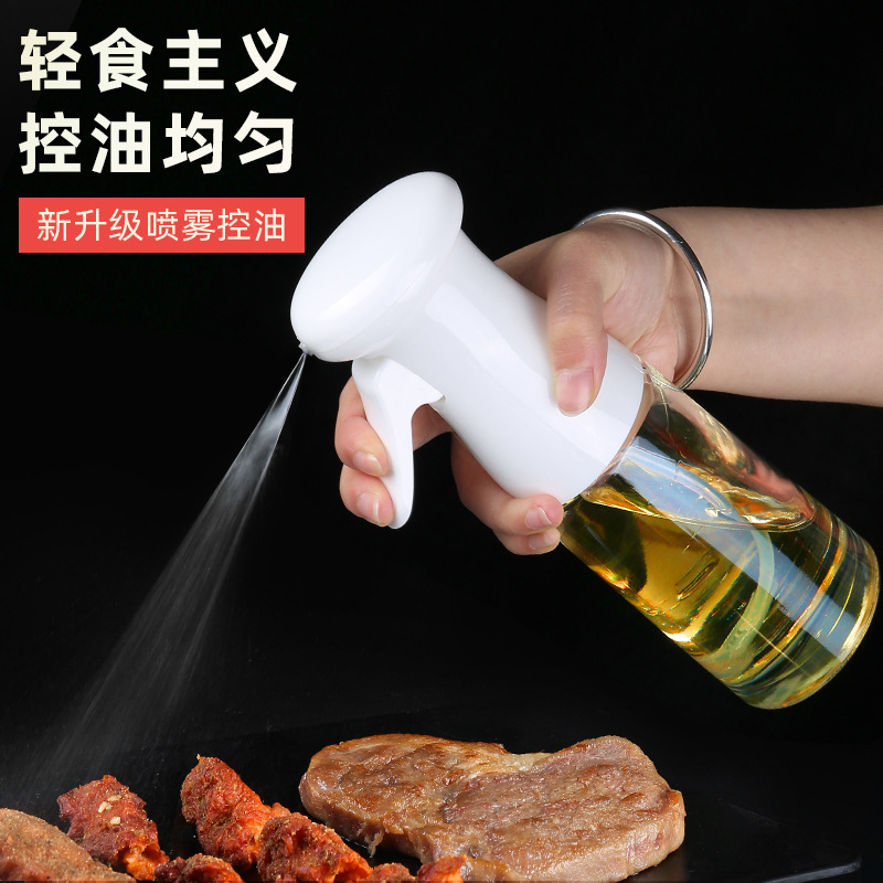 Wholesale barbecue aerosol oil bottles, creative kitchen oil jug press mist seasoning bottles, direct manufacturer sales glass aerosol oil bottles