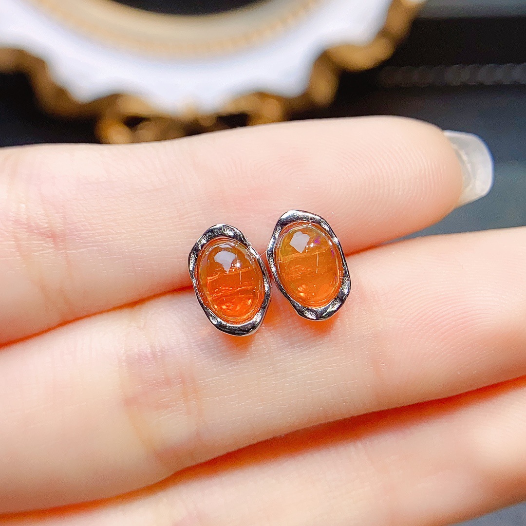 Factory Wholesale Popular Natural Fire Opal Earrings S925 Silver Inlaid Main Stone 5*7 Luxury Jewelry Factory Direct Sale